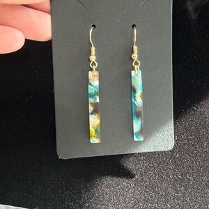 Gold Hook Turquoise Multicolor Resin Dangle Earrings